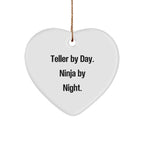 Teller Gifts from Friends - Ninja by Night, Heart Ornament with Funny Quote - Christmas Unique Gifts