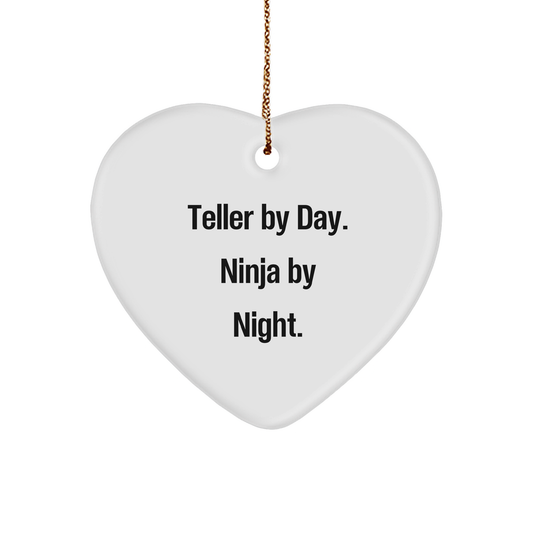 Teller Gifts from Friends - Ninja by Night, Heart Ornament with Funny Quote - Christmas Unique Gifts
