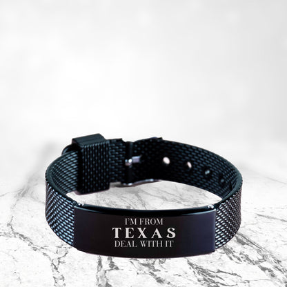 I Left My Heart In Texas Gifts, Meaningful Texas State for Friends, Men, Women. Black Shark Mesh Bracelet for Texas People