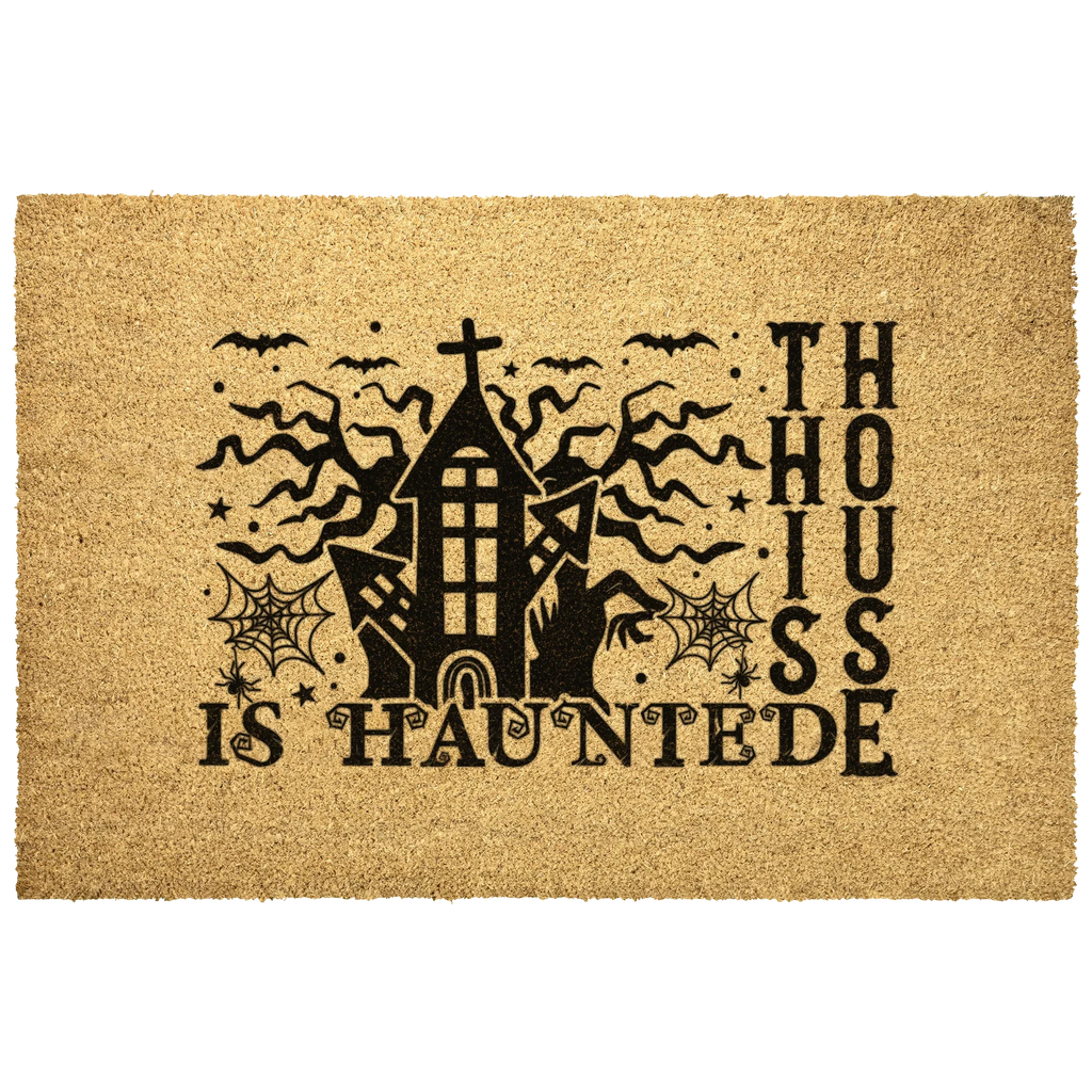 This House Is Haunted Coir Doormat – Haunted House Halloween Welcome Mat | Spooky Front Porch Decor | Rustic Fall Entryway Rug
