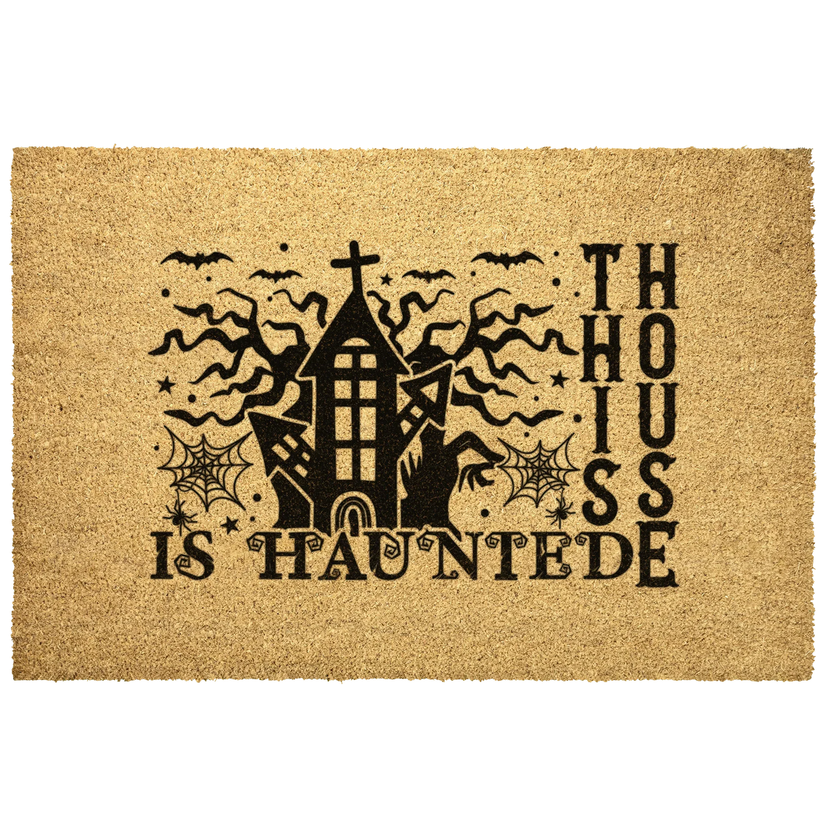 This House Is Haunted Coir Doormat – Haunted House Halloween Welcome Mat | Spooky Front Porch Decor | Rustic Fall Entryway Rug