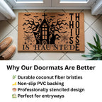 This House Is Haunted Coir Doormat – Haunted House Halloween Welcome Mat | Spooky Front Porch Decor | Rustic Fall Entryway Rug