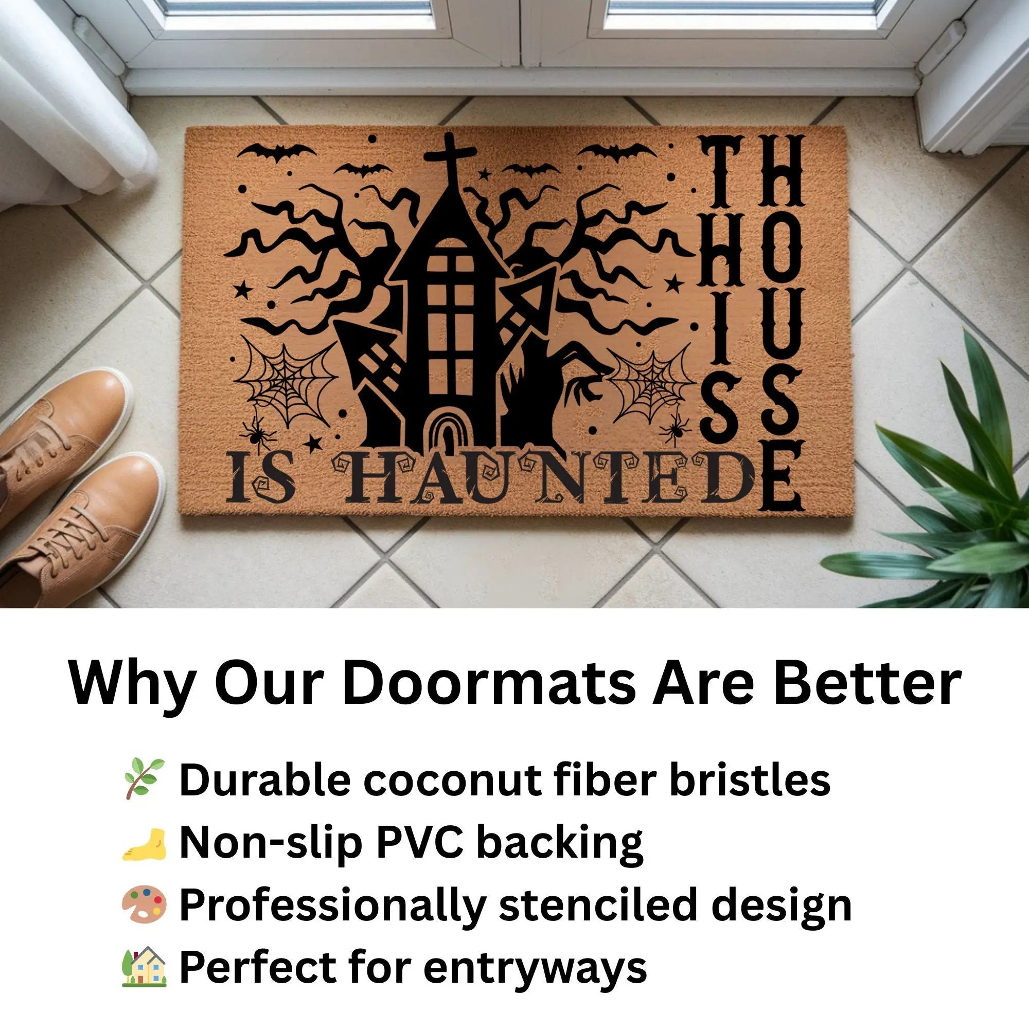 This House Is Haunted Coir Doormat – Haunted House Halloween Welcome Mat | Spooky Front Porch Decor | Rustic Fall Entryway Rug