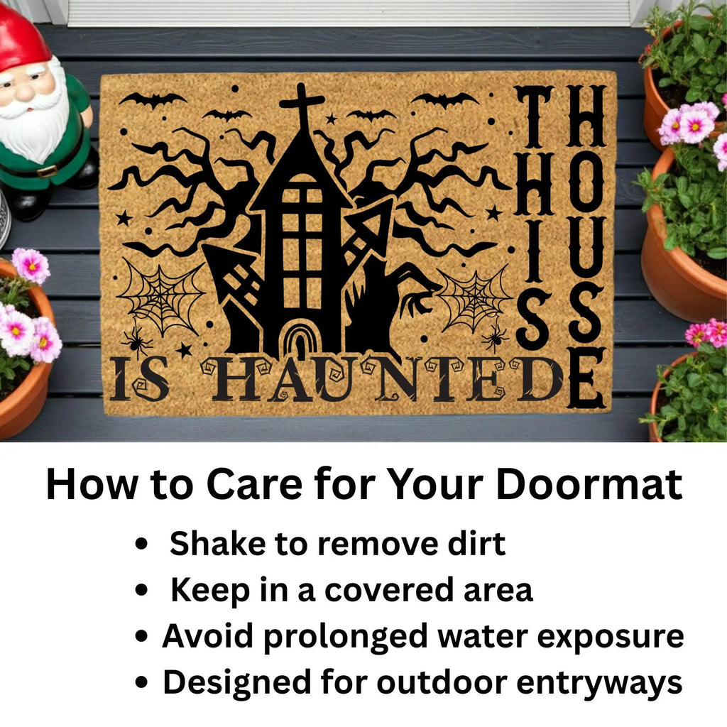 This House Is Haunted Coir Doormat – Haunted House Halloween Welcome Mat | Spooky Front Porch Decor | Rustic Fall Entryway Rug