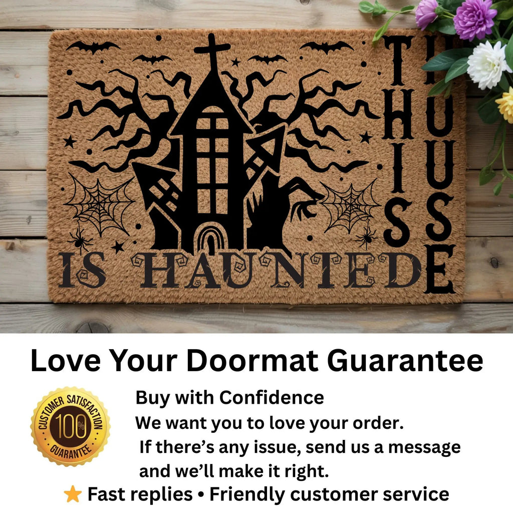 This House Is Haunted Coir Doormat – Haunted House Halloween Welcome Mat | Spooky Front Porch Decor | Rustic Fall Entryway Rug