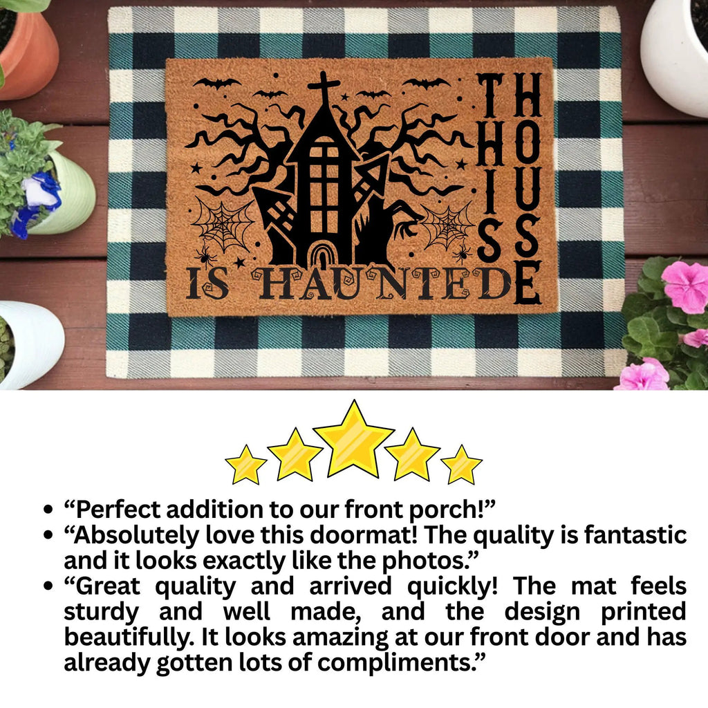 This House Is Haunted Coir Doormat – Haunted House Halloween Welcome Mat | Spooky Front Porch Decor | Rustic Fall Entryway Rug