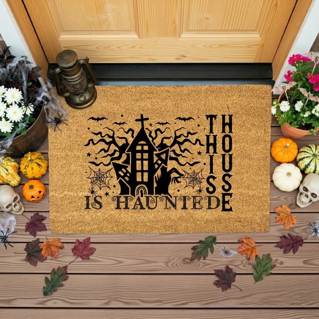 This House Is Haunted Coir Doormat – Haunted House Halloween Welcome Mat | Spooky Front Porch Decor | Rustic Fall Entryway Rug