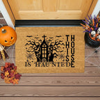 This House Is Haunted Coir Doormat – Haunted House Halloween Welcome Mat | Spooky Front Porch Decor | Rustic Fall Entryway Rug