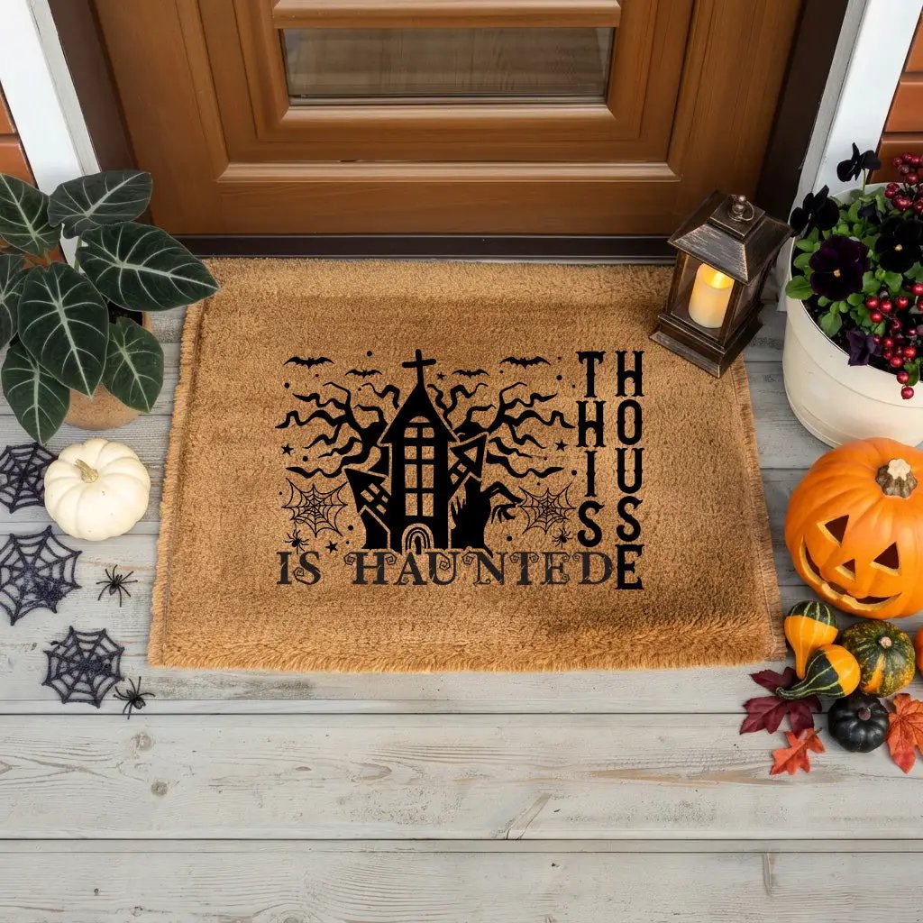 This House Is Haunted Coir Doormat – Haunted House Halloween Welcome Mat | Spooky Front Porch Decor | Rustic Fall Entryway Rug
