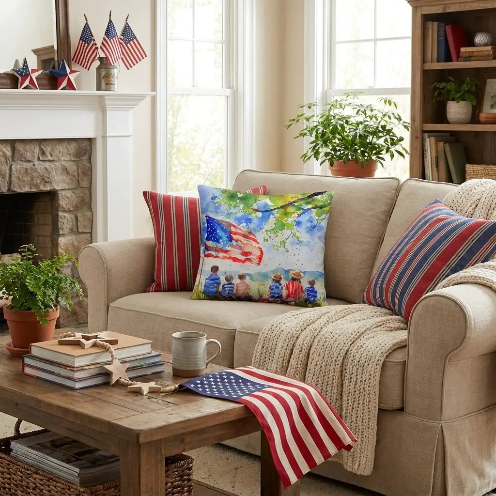 Patriotic Home Decor Waiting for Fireworks Fourth of July Indoor-Outdoor Pillow