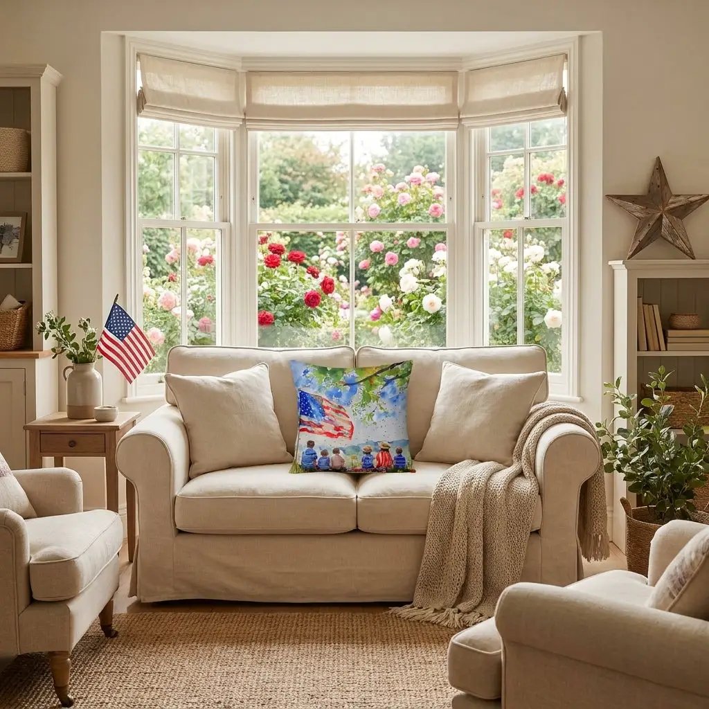 Patriotic Home Decor Waiting for Fireworks Fourth of July Indoor-Outdoor Pillow