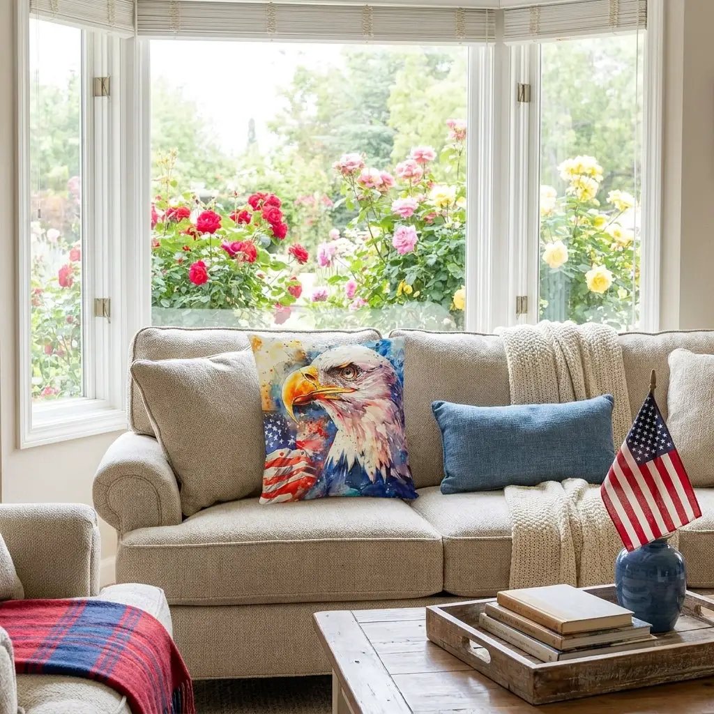 Patriotic Eagle with American Flag Pillow Cover