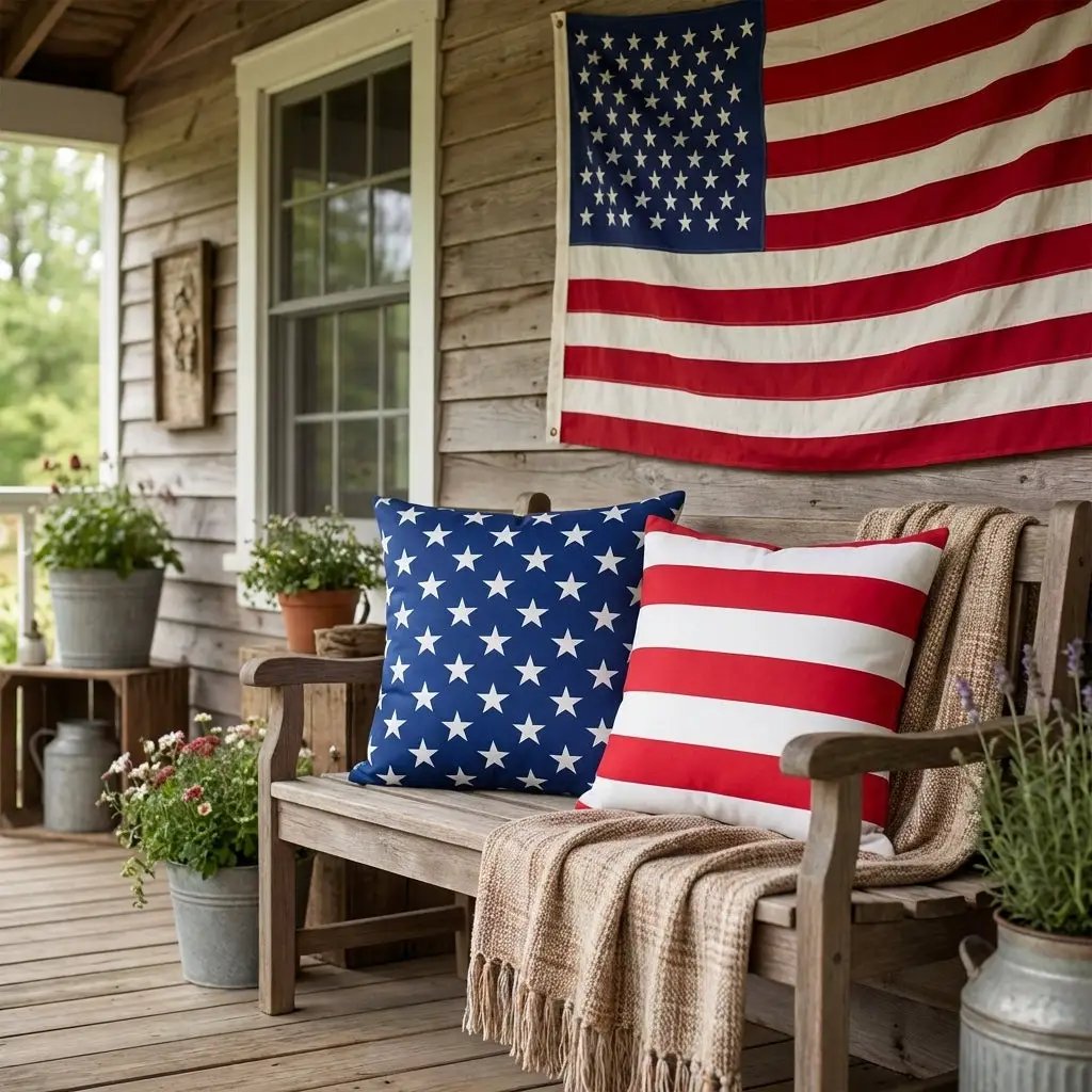 American Flag Stars and Stripes Patriotic Indoor-Outdoor Pillow
