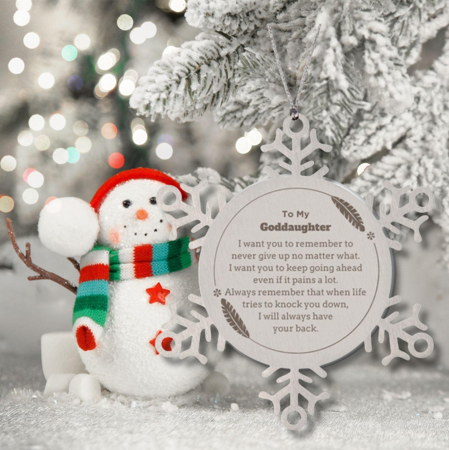To My Goddaughter Gifts, Never give up no matter what, Inspirational Goddaughter Snowflake Ornament, Encouragement Birthday Christmas Unique Gifts For Goddaughter