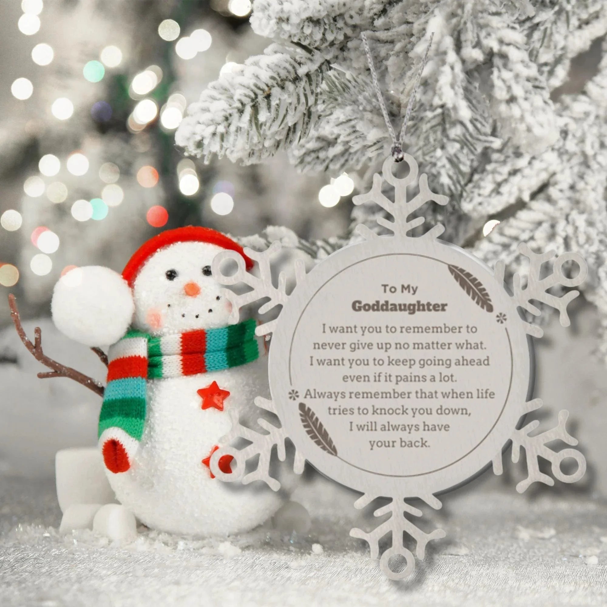 To My Goddaughter Gifts, Never give up no matter what, Inspirational Goddaughter Snowflake Ornament, Encouragement Birthday Christmas Unique Gifts For Goddaughter
