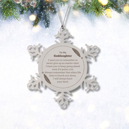 To My Goddaughter Gifts, Never give up no matter what, Inspirational Goddaughter Snowflake Ornament, Encouragement Birthday Christmas Unique Gifts For Goddaughter