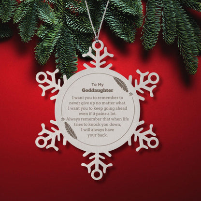 To My Goddaughter Gifts, Never give up no matter what, Inspirational Goddaughter Snowflake Ornament, Encouragement Birthday Christmas Unique Gifts For Goddaughter