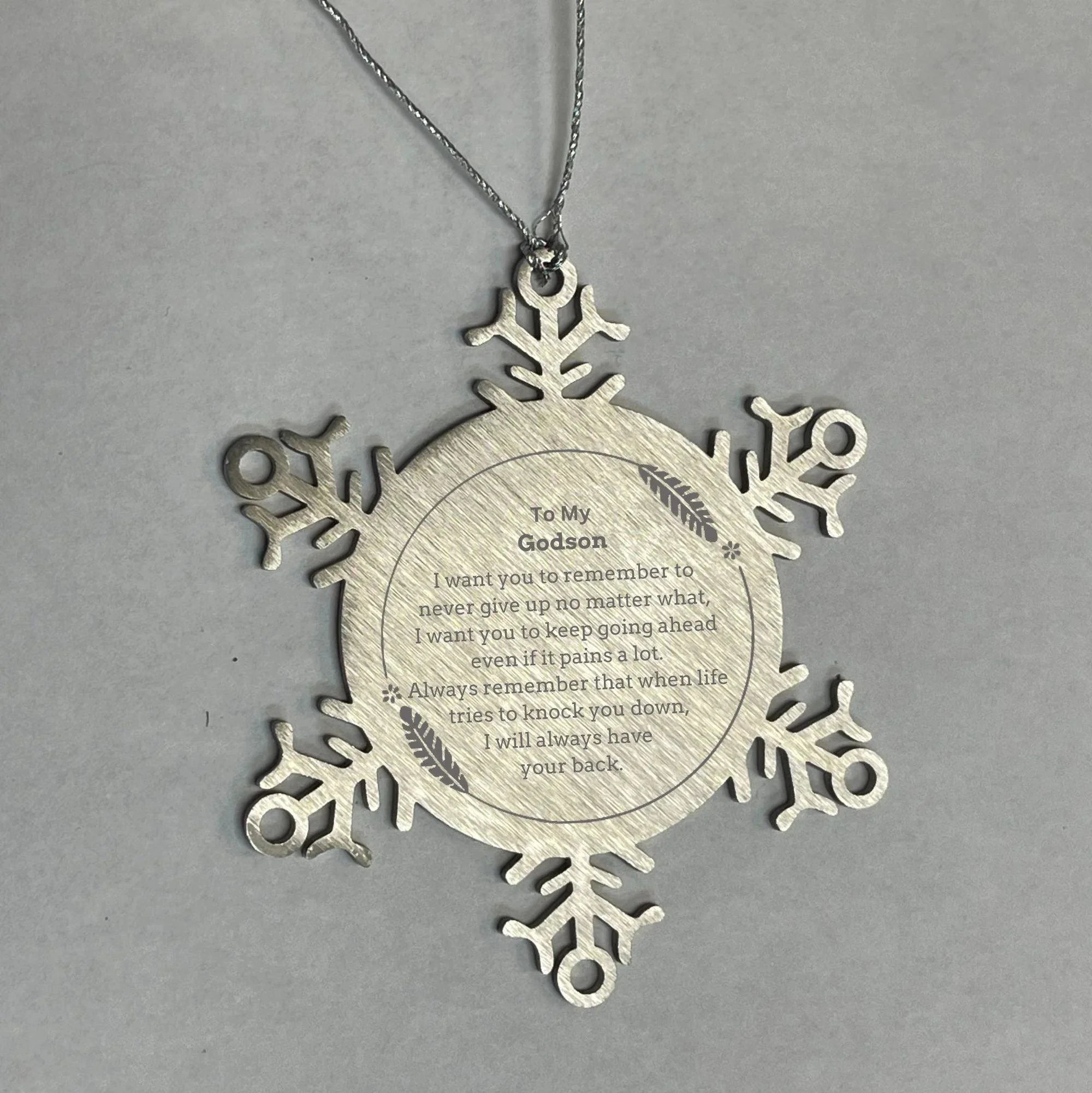 To My Godson Gifts, Never give up no matter what, Inspirational Godson Snowflake Ornament, Encouragement Birthday Christmas Unique Gifts For Godson