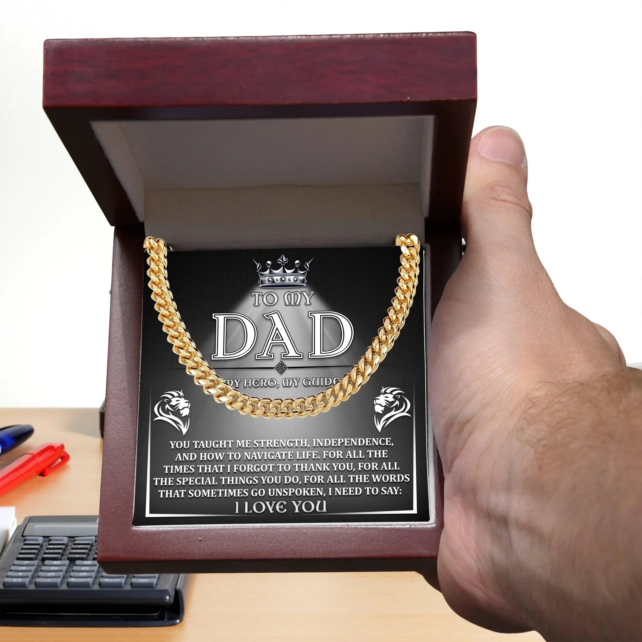 To My Dad - My Hero, My Guide I Need to Say Cuban Chain Link Necklace with Gift Box