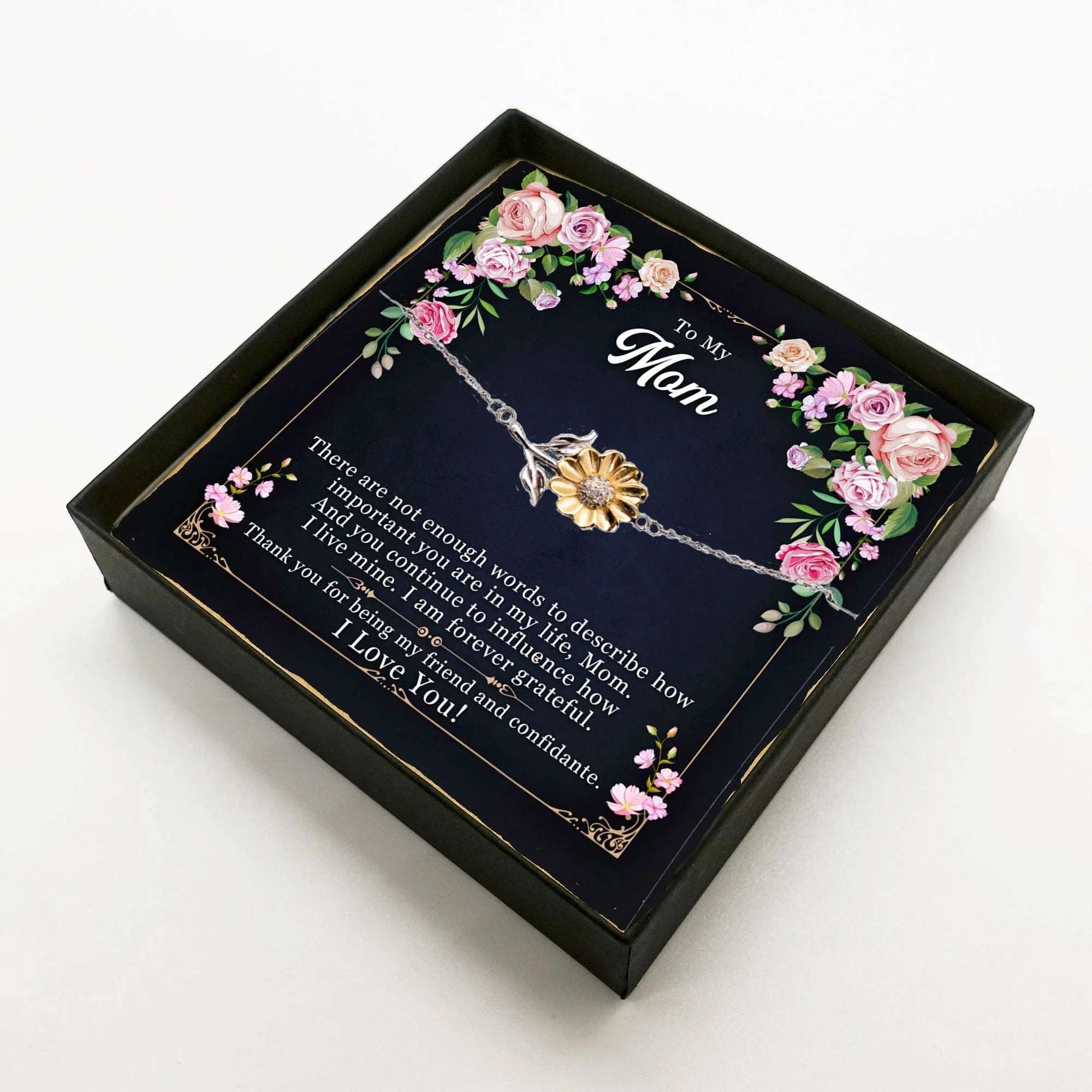 Mom Sunflower Bracelet – Sterling Silver with 18K Gold-Plated Petals – Sentimental Mother’s Day, Birthday, or Christmas Gift with Heartfelt Message Card - My Friend and Confidante