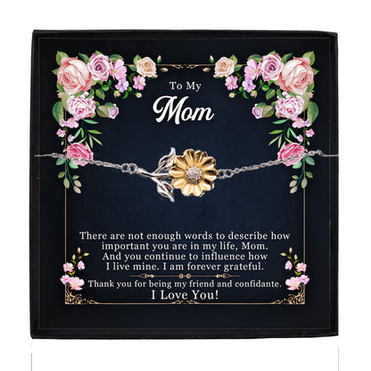 Mom Sunflower Bracelet – Sterling Silver with 18K Gold-Plated Petals – Sentimental Mother’s Day, Birthday, or Christmas Gift with Heartfelt Message Card - My Friend and Confidante - Mallard Moon Gift Shop