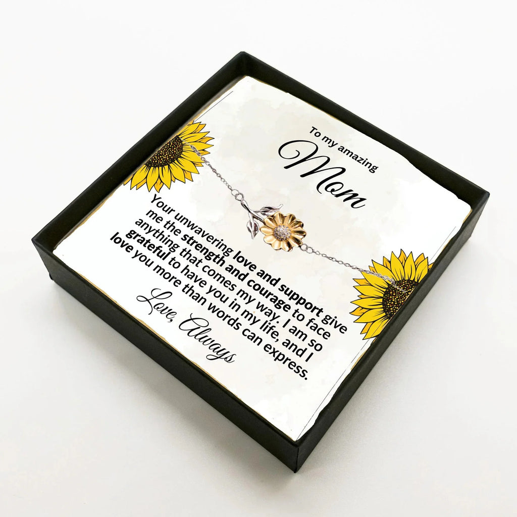 Mom Sunflower Bracelet – Sterling Silver with 18K Gold-Plated Petals – Meaningful Mother’s Day, Birthday, or Christmas Gift with Heartfelt Message Card
