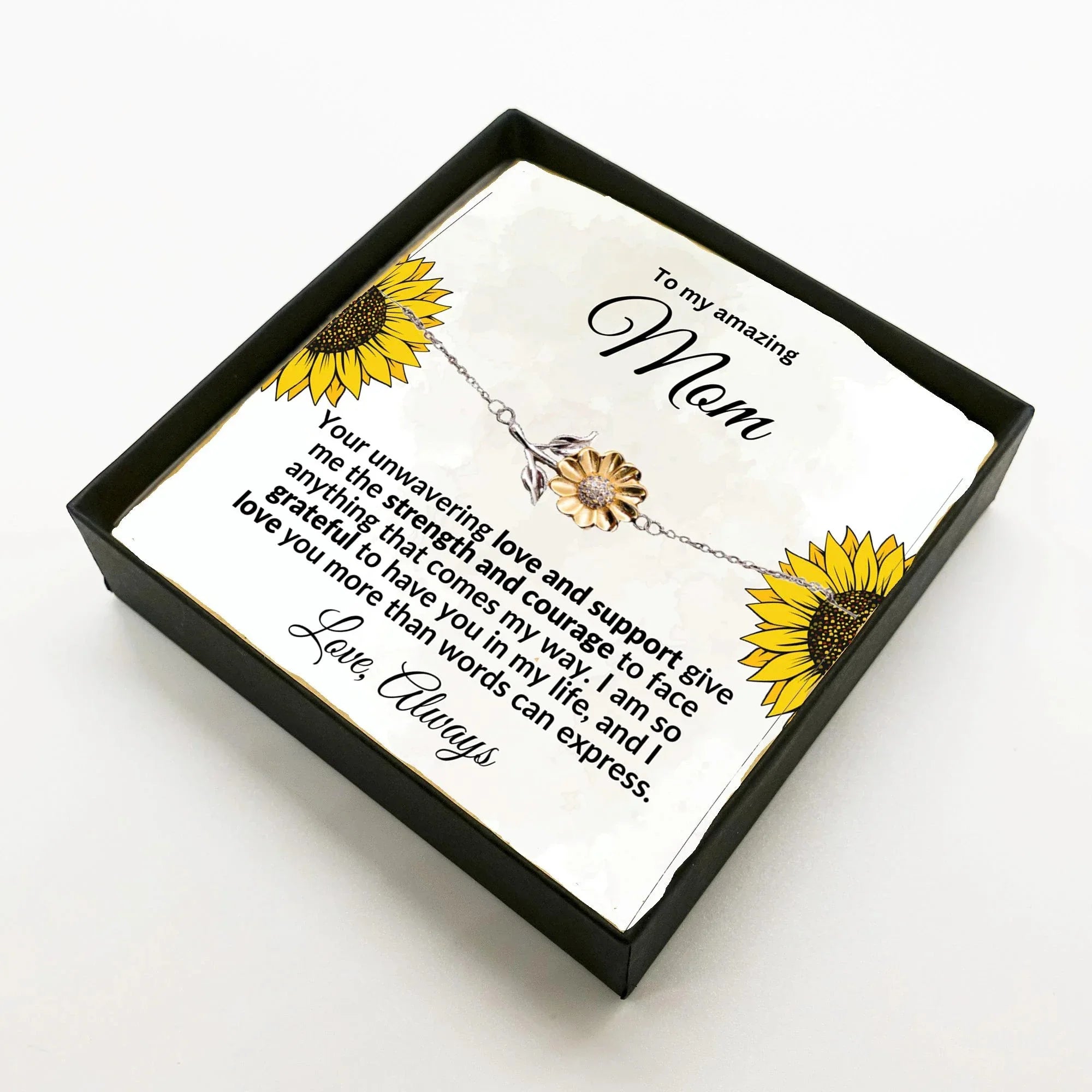 Mom Sunflower Bracelet – Sterling Silver with 18K Gold-Plated Petals – Meaningful Mother’s Day, Birthday, or Christmas Gift with Heartfelt Message Card