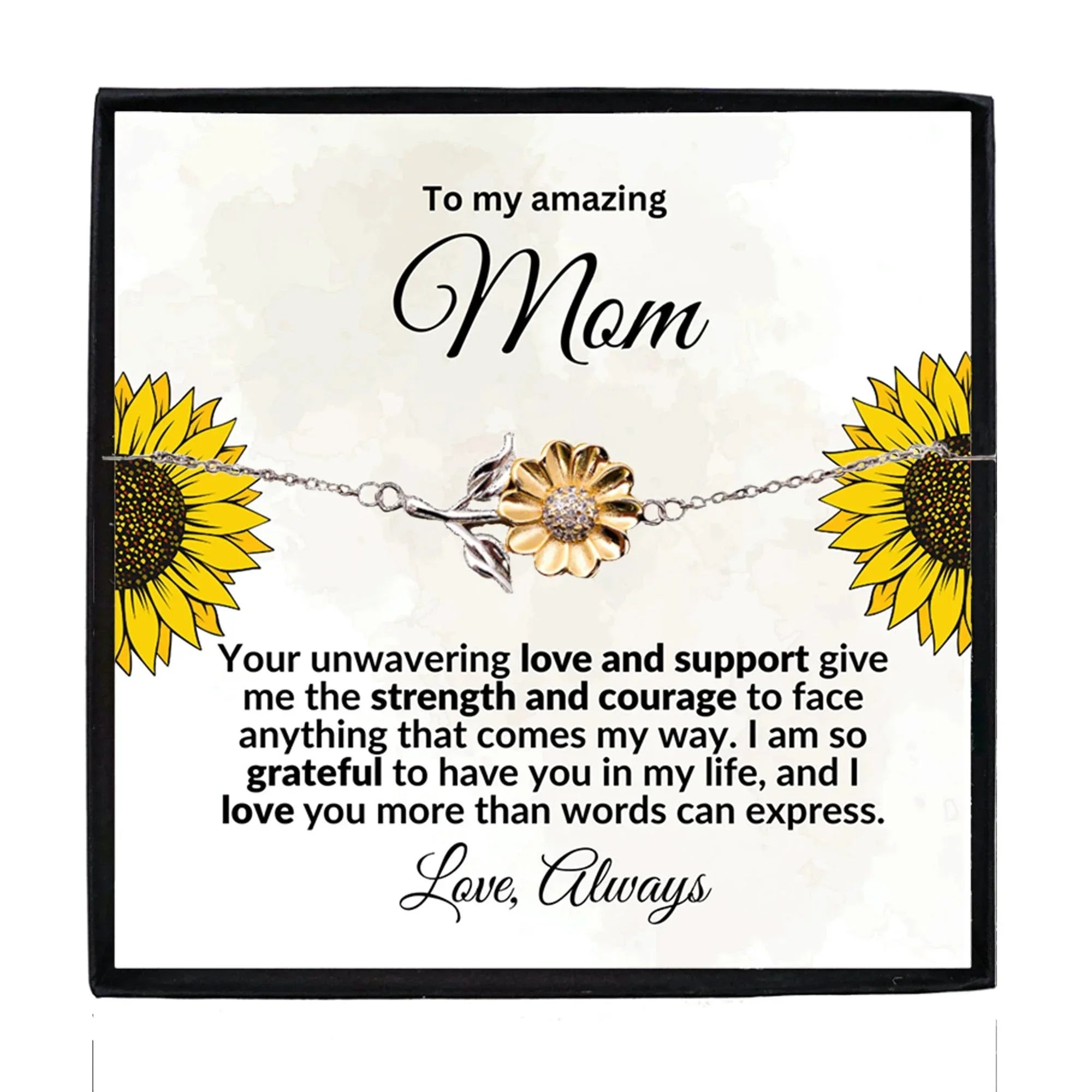 Mom Sunflower Bracelet – Sterling Silver with 18K Gold-Plated Petals – Meaningful Mother’s Day, Birthday, or Christmas Gift with Heartfelt Message Card