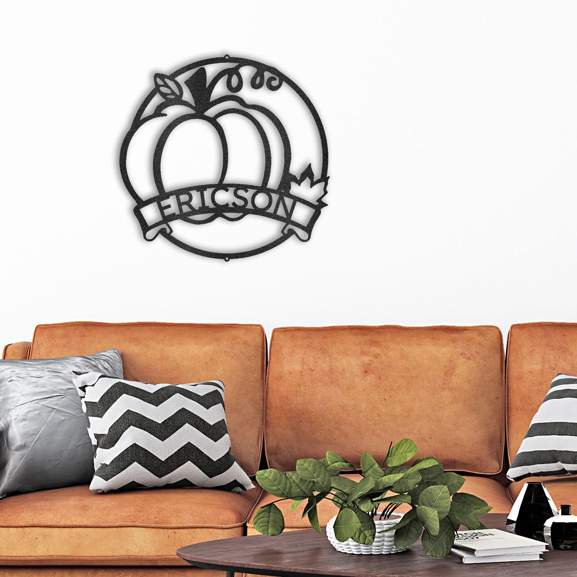 Fall Harvest Pumpkin Custom Monogram Family Name Indoor Outdoor Steel Wall Sign - Mallard Moon Gift Shop