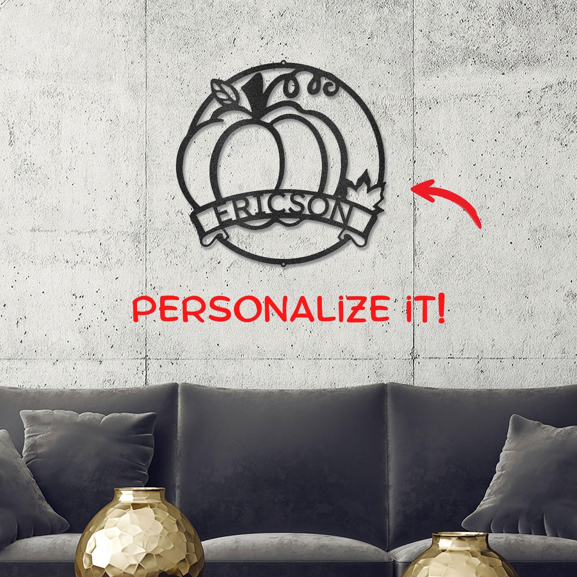 Fall Harvest Pumpkin Custom Monogram Family Name Indoor Outdoor Steel Wall Sign - Mallard Moon Gift Shop