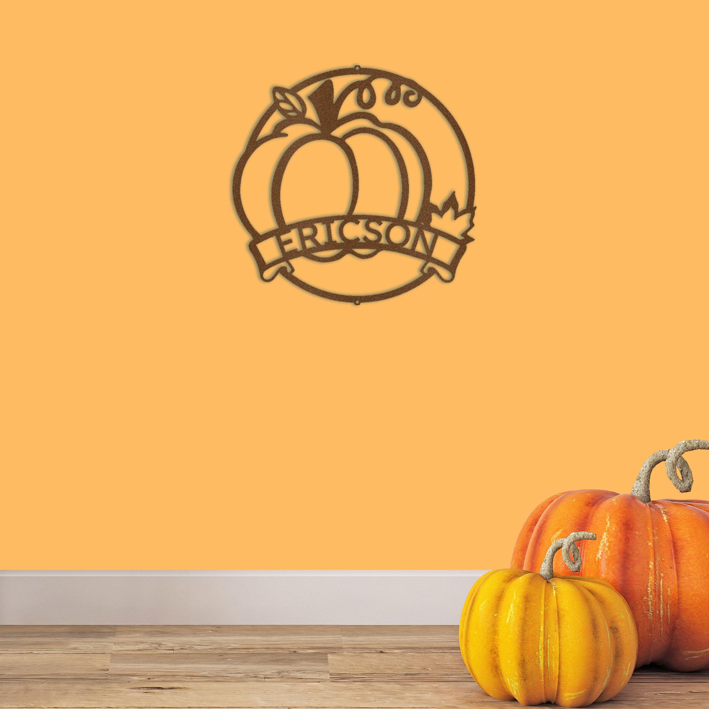 Fall Harvest Pumpkin Custom Monogram Family Name Indoor Outdoor Steel Wall Sign - Mallard Moon Gift Shop
