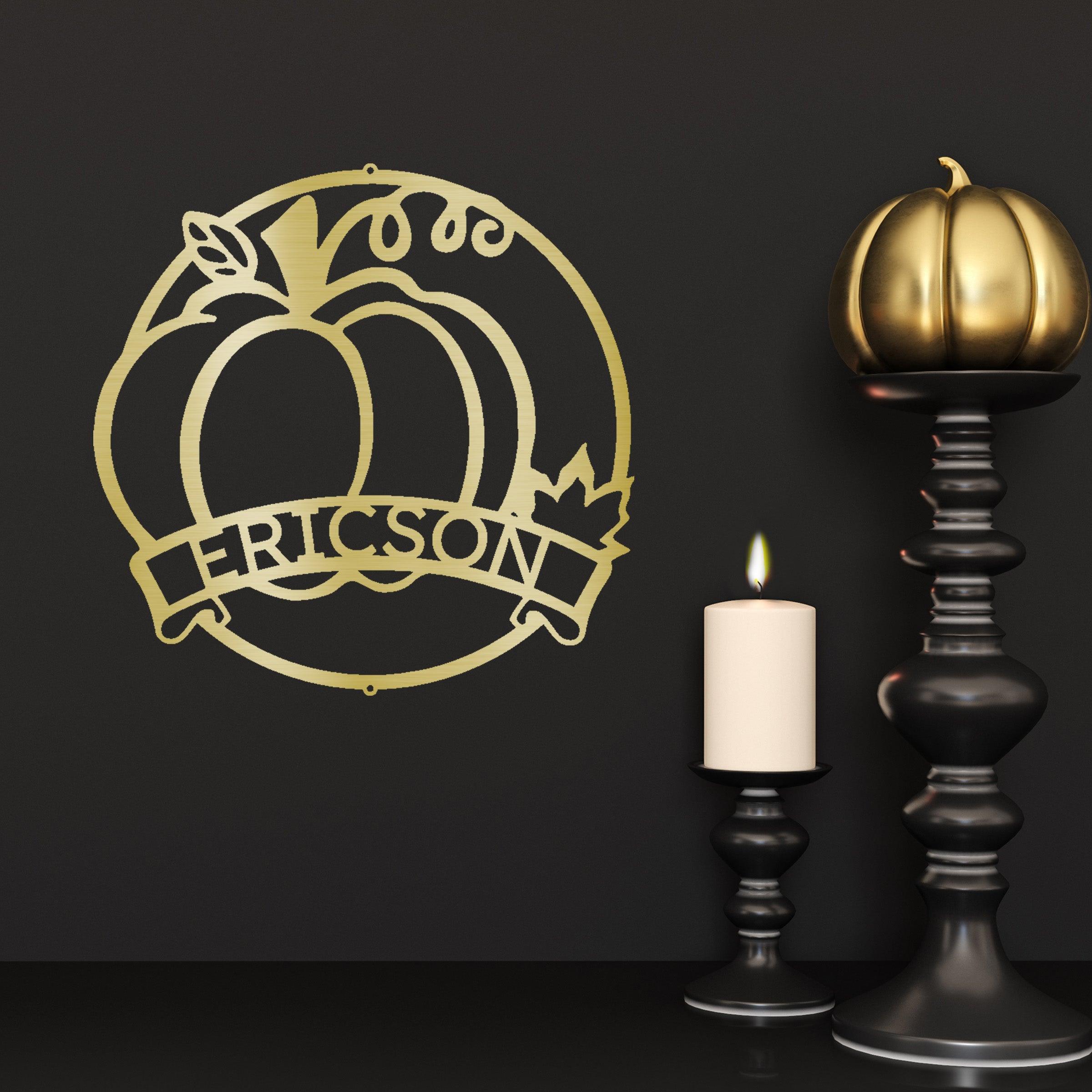 Fall Harvest Pumpkin Custom Monogram Family Name Indoor Outdoor Steel Wall Sign - Mallard Moon Gift Shop