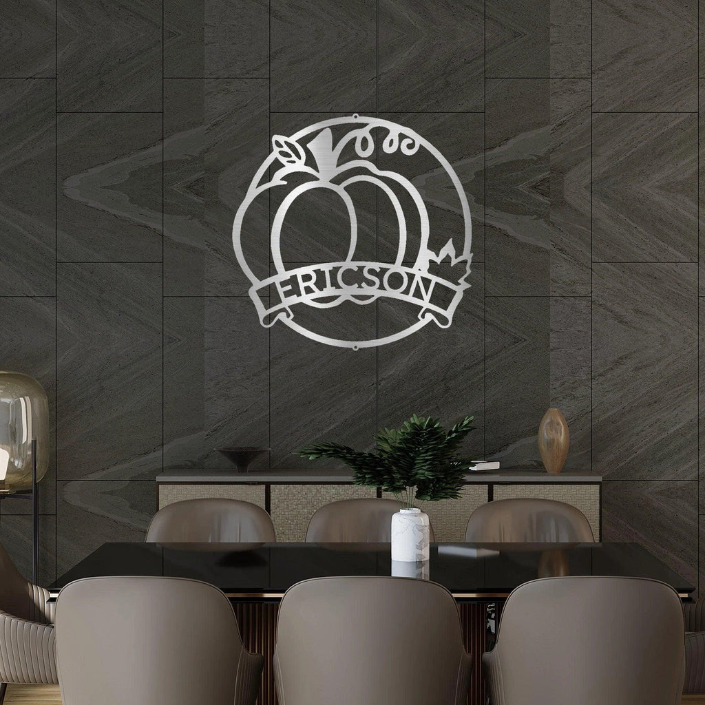 Fall Harvest Pumpkin Custom Monogram Family Name Indoor Outdoor Steel Wall Sign
