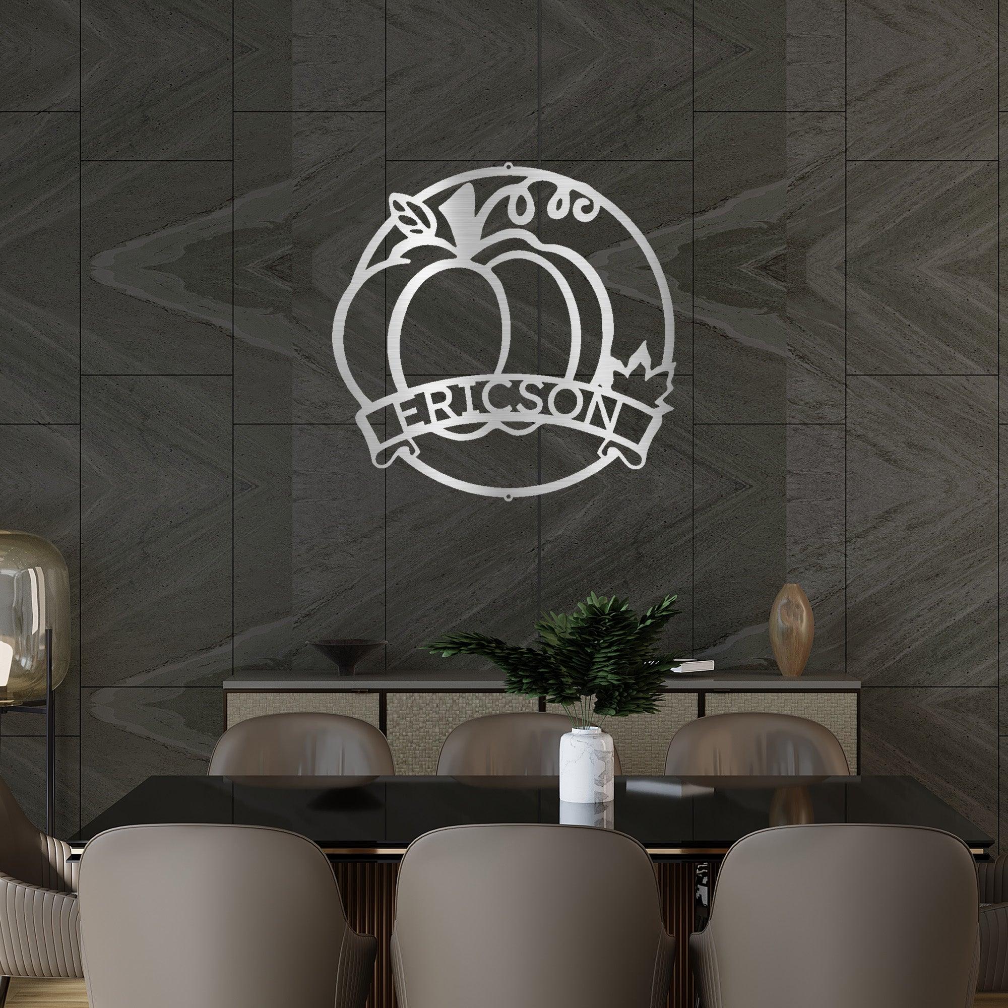 Fall Harvest Pumpkin Custom Monogram Family Name Indoor Outdoor Steel Wall Sign - Mallard Moon Gift Shop