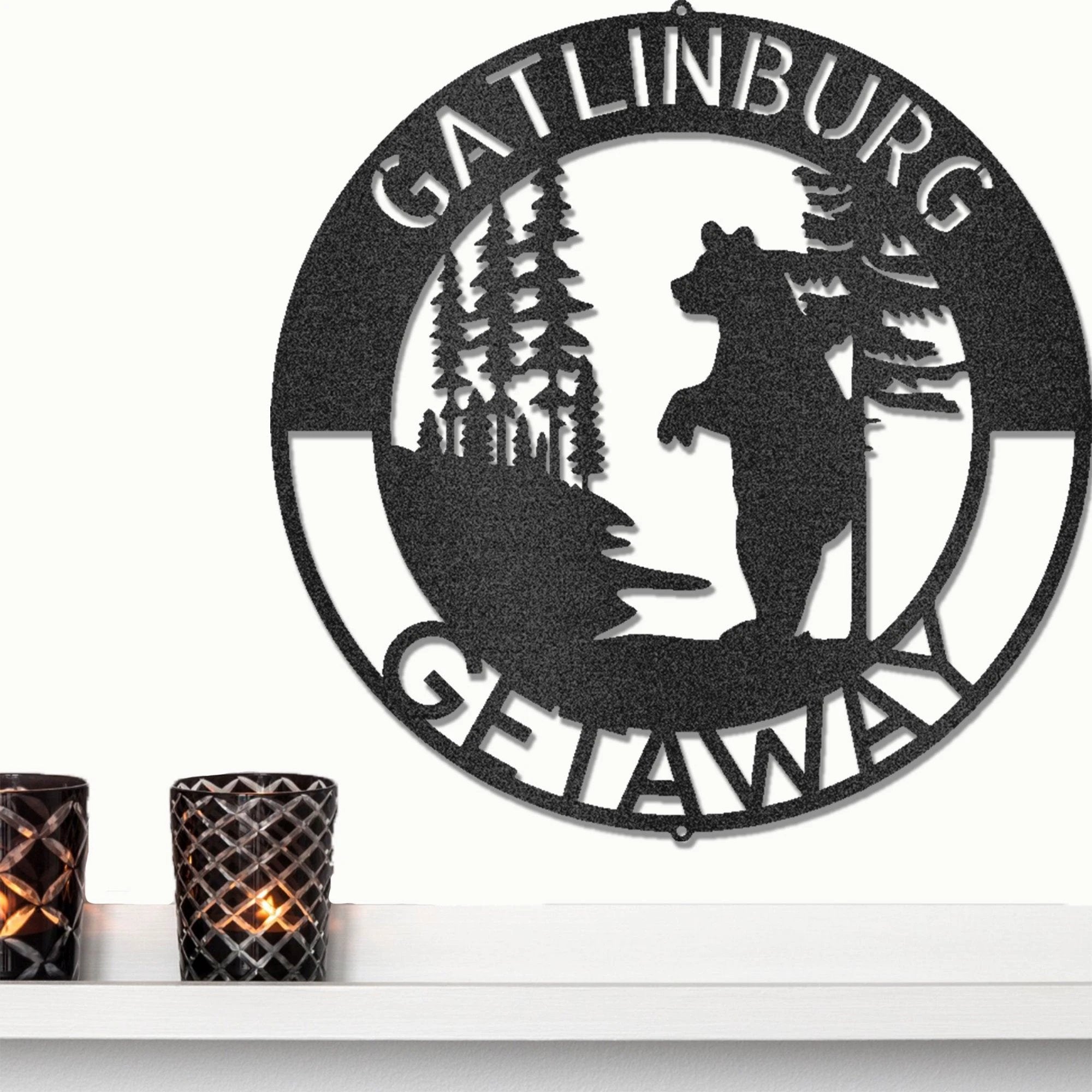 Bear Standing in Woods Custom Name Steel Wall Sign Metal Art