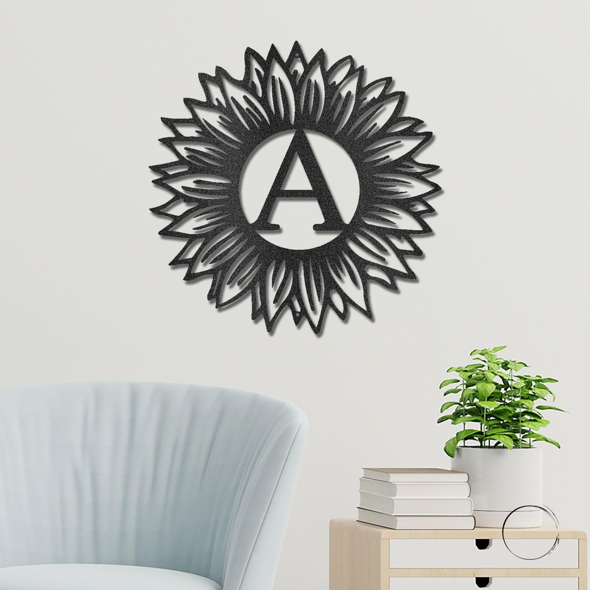 Sunflower Monogram Metal Art - Custom Initial, Perfect for Home & Garden - Mallard Moon Gift Shop