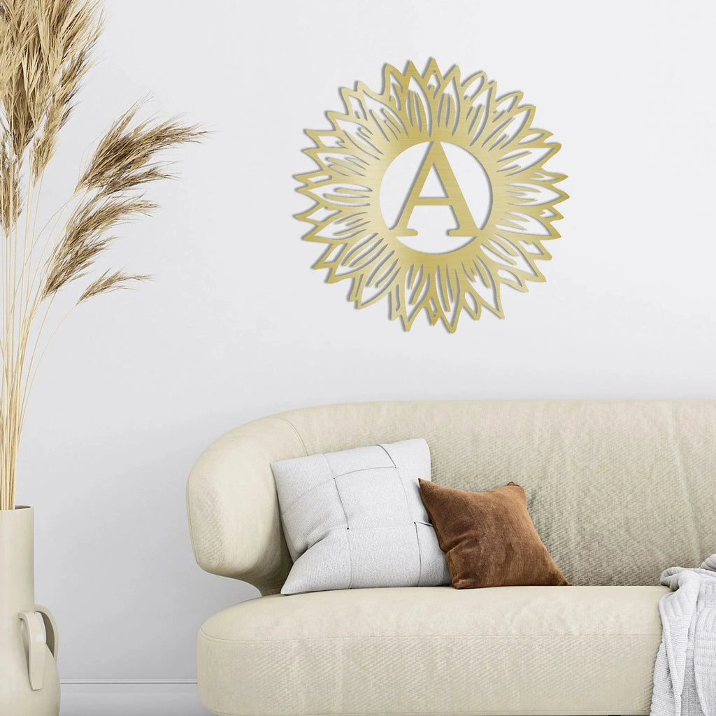Sunflower Monogram Metal Art - Custom Initial, Perfect for Home & Garden
