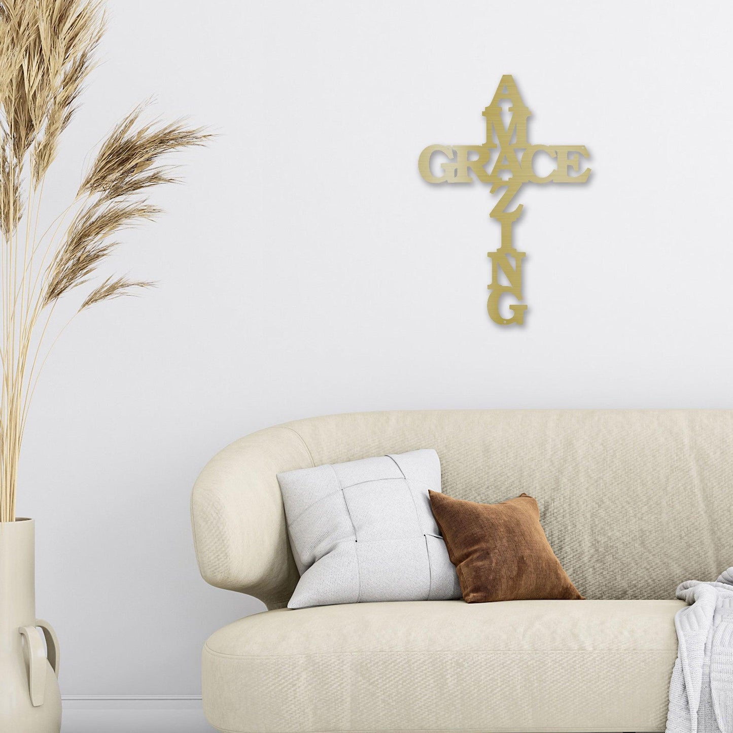 Amazing Grace Cross Metal Art Wall Sign - Mallard Moon Gift Shop