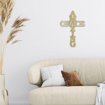 Amazing Grace Cross Metal Art Wall Sign - Mallard Moon Gift Shop