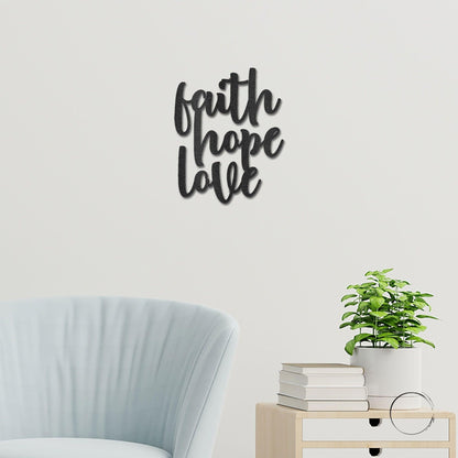 Faith Hope Love Script Indoor Outdoor Steel Wall Sign - Mallard Moon Gift Shop