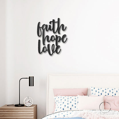 Faith Hope Love Script Indoor Outdoor Steel Wall Sign - Mallard Moon Gift Shop