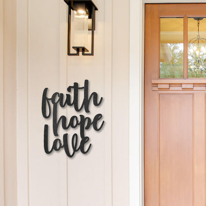 Faith Hope Love Script Indoor Outdoor Steel Wall Sign - Mallard Moon Gift Shop