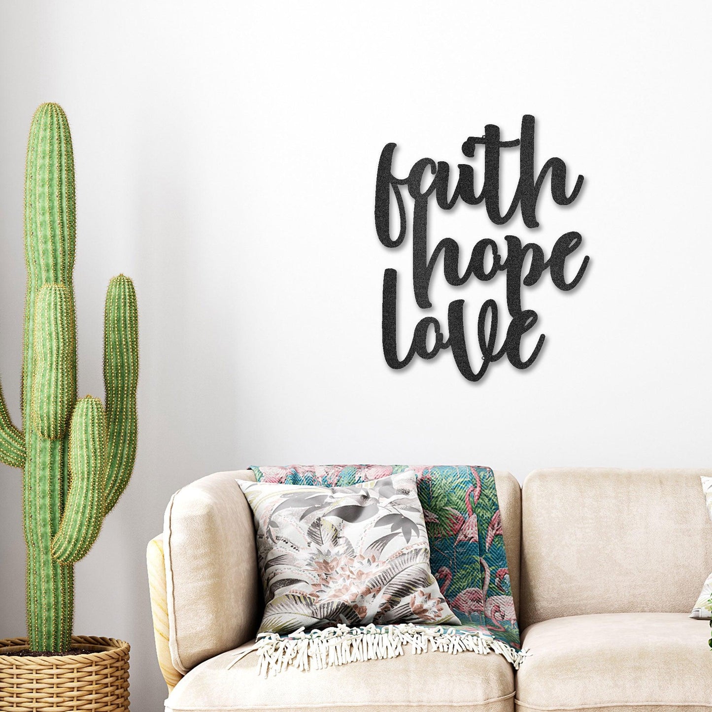 Faith Hope Love Script Indoor Outdoor Steel Wall Sign - Mallard Moon Gift Shop