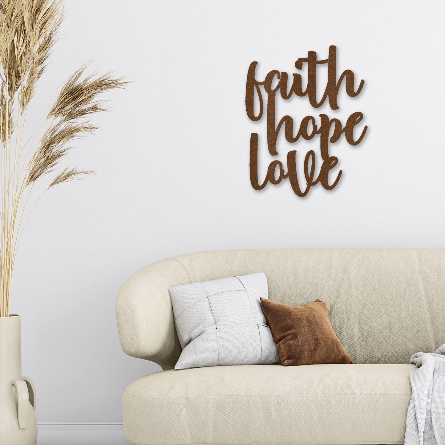 Faith Hope Love Script Indoor Outdoor Steel Wall Sign - Mallard Moon Gift Shop