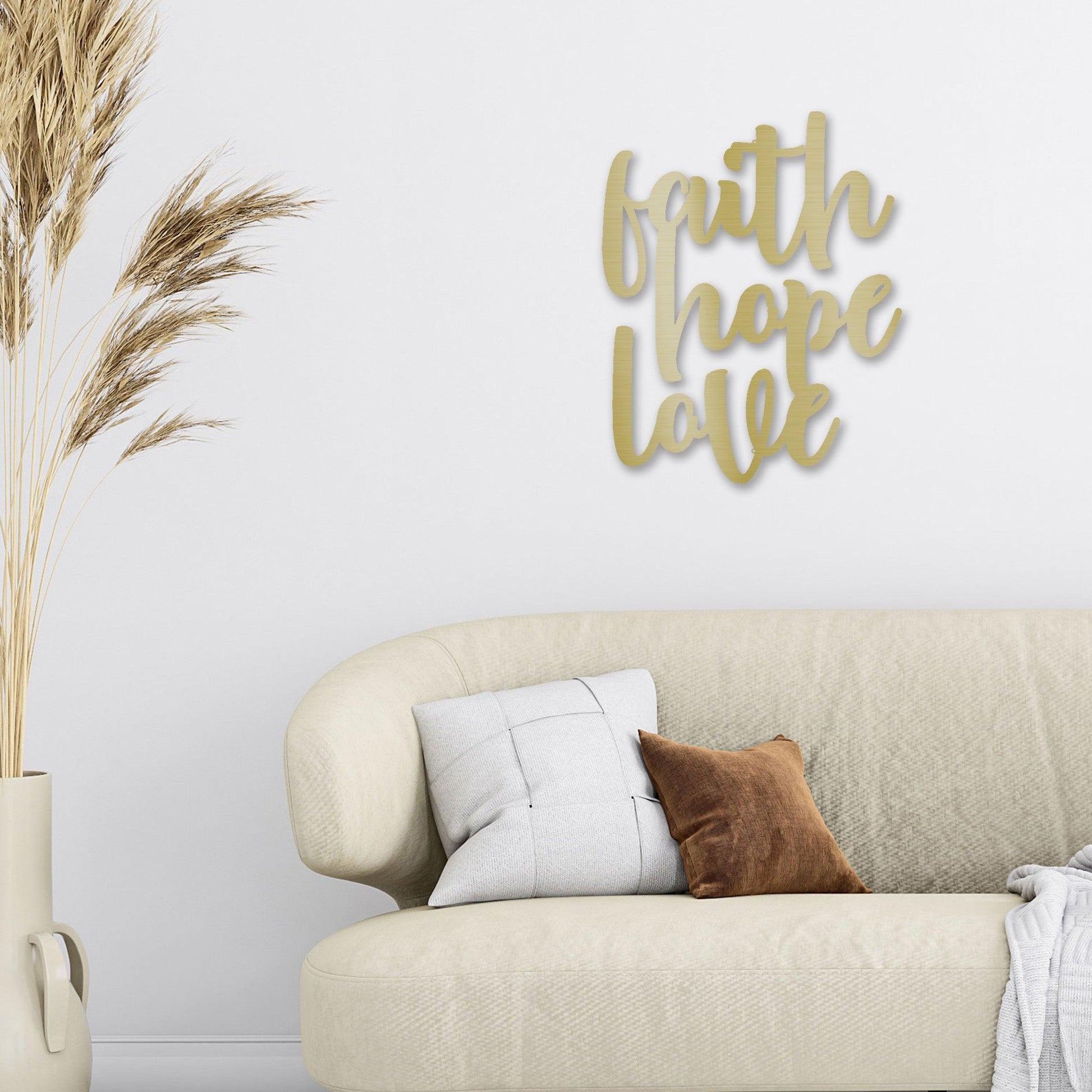 Faith Hope Love Script Indoor Outdoor Steel Wall Sign - Mallard Moon Gift Shop