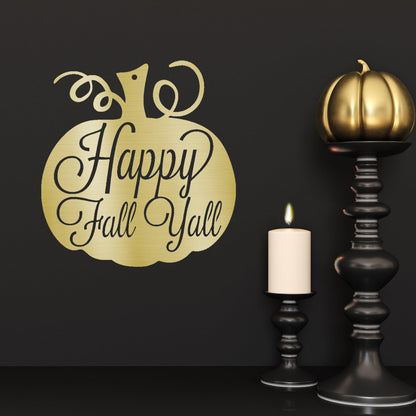 Happy Fall Y'all Metal Pumpkin Sign – Fall Décor for Home, Porch, or Office - Mallard Moon Gift Shop