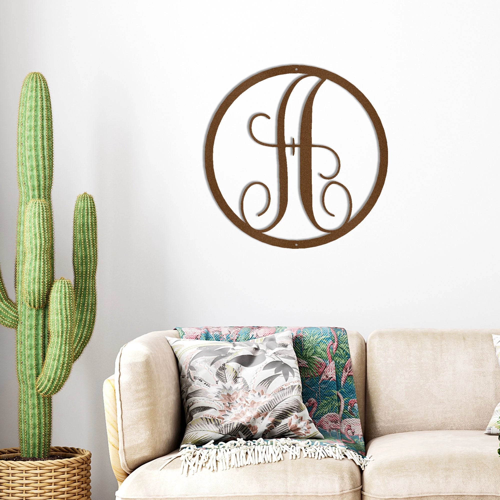 Personalized Monogram Metal Wall Art – Custom Initial Sign – Elegant Script Letter Decor – Wedding Gift – Family Name Sig