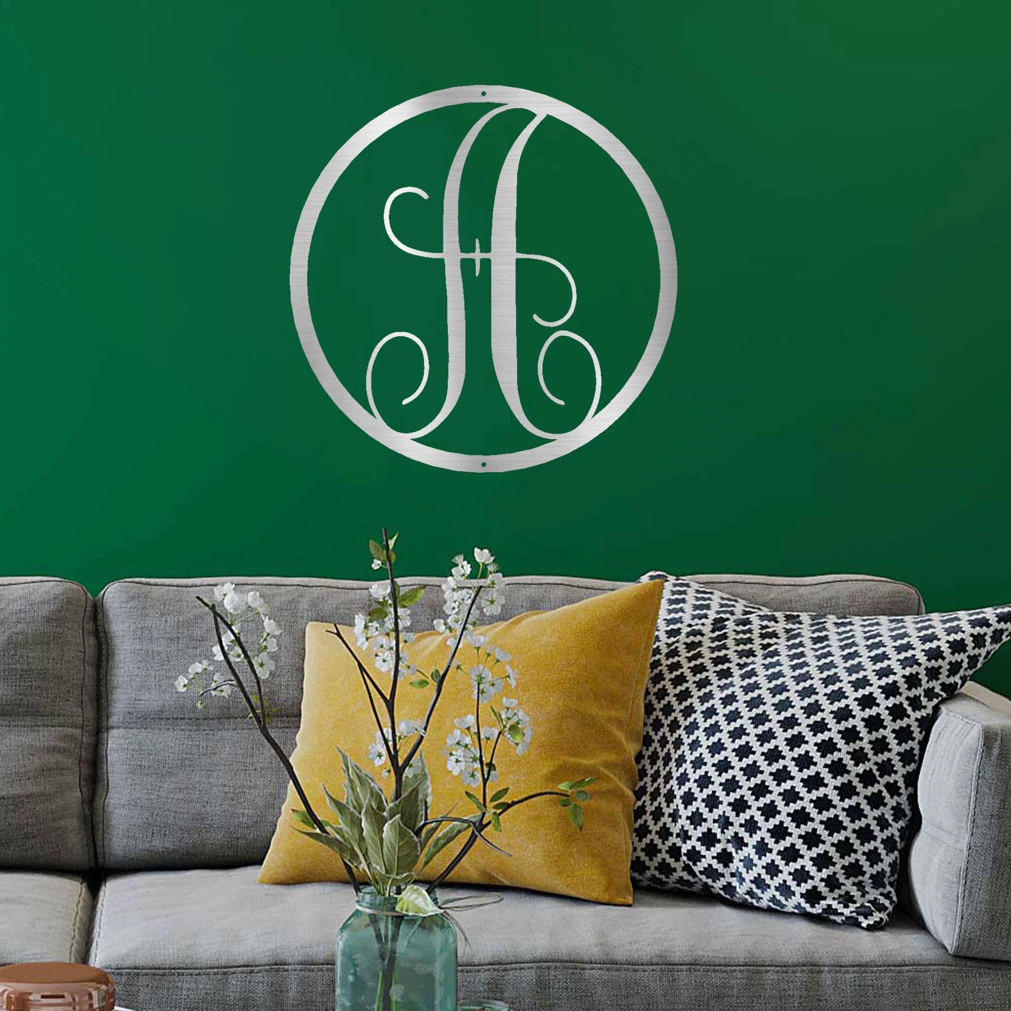 Personalized Monogram Metal Wall Art – Custom Initial Sign – Elegant Script Letter Decor – Wedding Gift – Family Name Sig