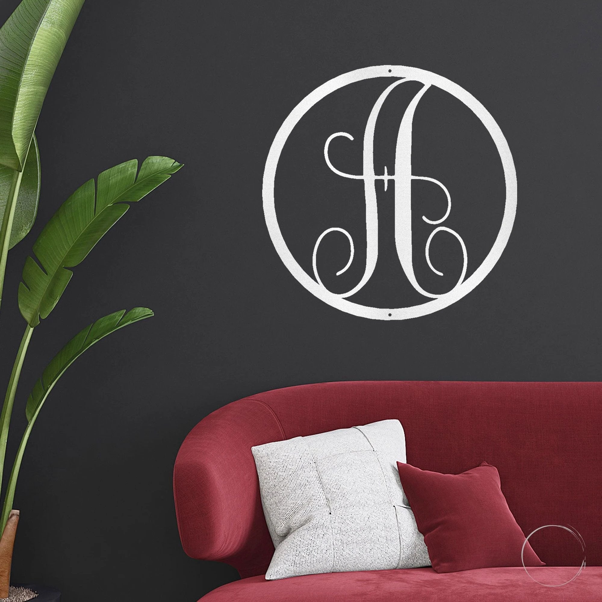 Personalized Monogram Metal Wall Art – Custom Initial Sign – Elegant Script Letter Decor – Wedding Gift – Family Name Sig