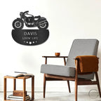 Personalized Motorcycle Metal Wall Sign – Custom Name Laser-Cut Steel Art for Indoors & Outdoors